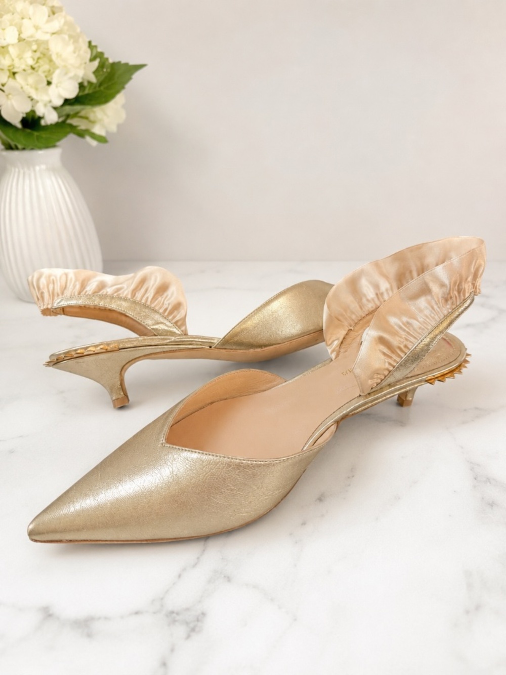 Women's Designer Gold Leather Heels